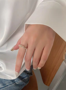 2026新款韩版珠珠开口戒指女潮轻奢小众设计时尚个性食指指环日式