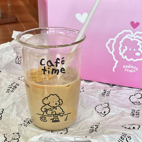 ENDLESS STARS小狗玻璃水杯咖啡杯啤酒杯果汁杯冰美式耐高温家用 - 图2