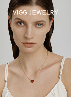 【试用链接】VIGG炽心项链纯银锁骨链红玛瑙爱心饰品