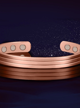 亚马逊分销铜玫瑰金开口磁石手环欧美复古三排磁性保健手镯