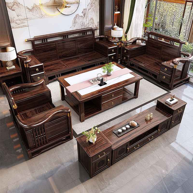 New Chinese style ebony solid wood sofa living room for winter and summer use 2026 new wooden furniture whole house set combination