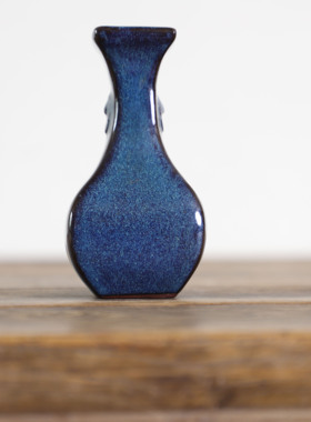 日月堂花瓶紫砂蓝色古董老物件