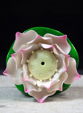 凡匠彩色莲花香插盘白瓷荷花插香盘线香盘陶瓷莲花家居工艺品摆件