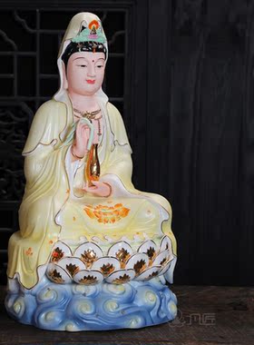 祥云白瓷菩萨像工艺品坐莲观音