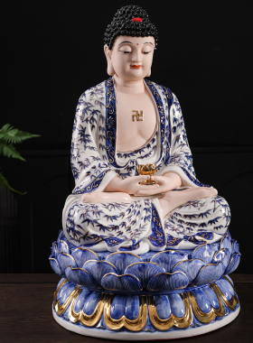 蓝釉如来释迦牟尼佛摆件