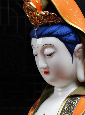 站鲤鱼观音像摆件德化陶瓷