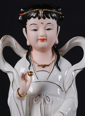 白衣彩对童金童玉女龙女摆件