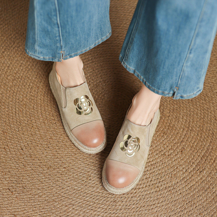 高跟坡跟厚底单鞋女一脚蹬乐福鞋百搭真皮山茶花松糕鞋羊皮懒人鞋,淘宝优惠券,粉丝福利购,淘宝优惠卷