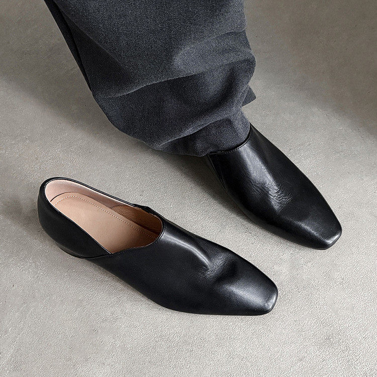 法式复古风高跟乐福鞋女2026春季粗跟真皮方头百搭深口单鞋子,淘宝优惠券,粉丝福利购,淘宝优惠卷