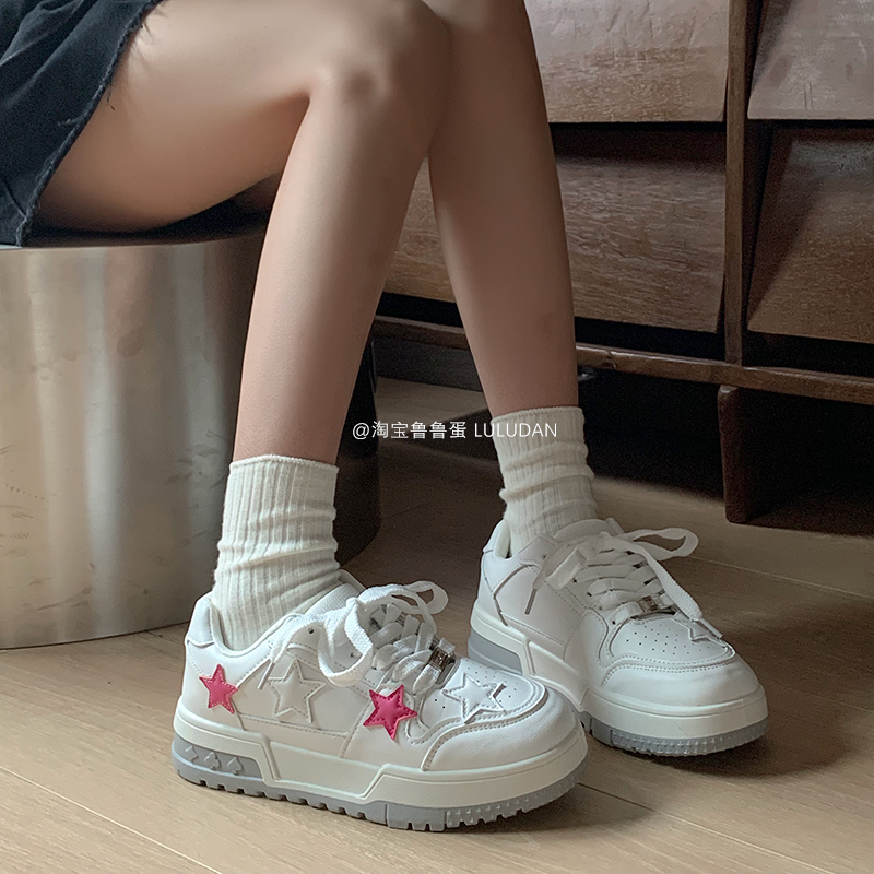鲁鲁蛋 小众设计厚底透气小白鞋鞋子夏款女运动休闲板鞋星星鞋