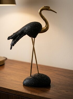 黑金仙鹤摆件轻奢玄关入户装饰