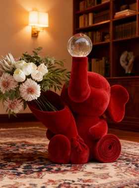 红色小熊毛绒治愈系家居摆件