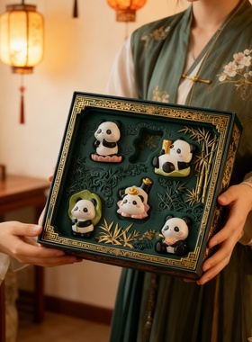 可爱熊猫造型桌面摆件礼盒套装