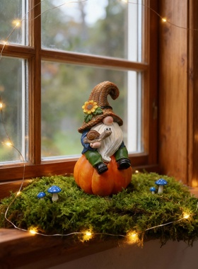 复古地精南瓜蘑菇屋庭院摆件