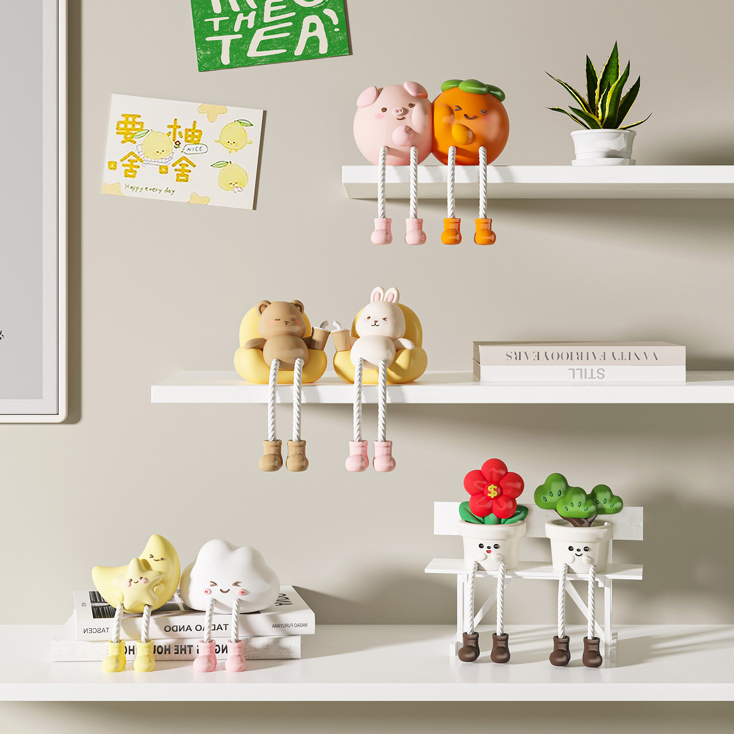 可爱有钱花吊脚娃娃桌面家居洞洞板置物架书柜儿童房书桌装饰摆件,淘宝优惠券,粉丝福利购,淘宝优惠卷