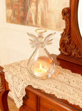 欧式玻璃天使烛台蕾丝桌布套装