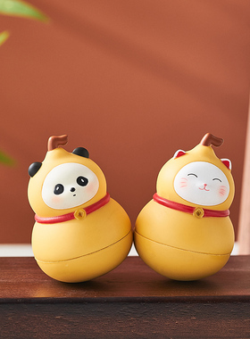 可爱福禄熊猫小葫芦不倒翁摆件招财玄学工位办公桌面情绪稳定神器