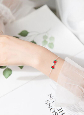 s925银甜美可爱西瓜手链女森系小