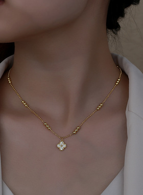 法式金色幸运四叶草项链轻奢小众