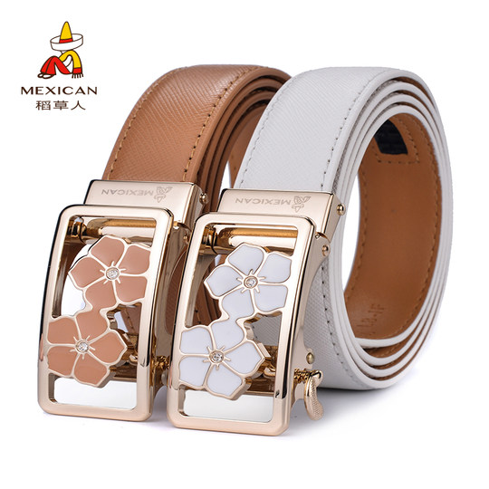 稻草人女士皮带真皮自动扣牛皮时尚韩版新款潮牛仔裤腰带百搭装饰