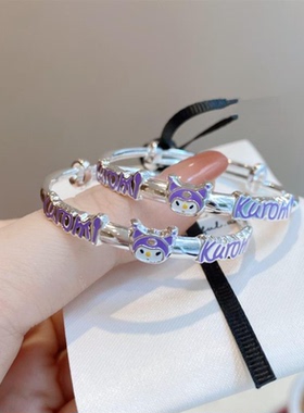 女童儿童纯银手镯男女款学生足银9999镯子卡通实心手环银手镯