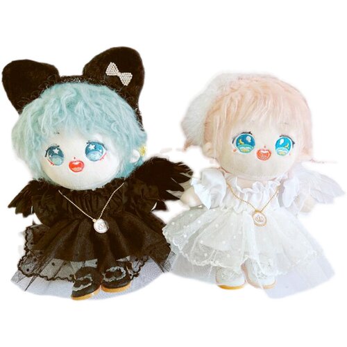 现货白色天使连衣裙黑色恶魔衣服20厘米套装20cm娃衣明星棉花娃娃 - 图3