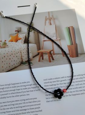 韩国东大门版琉璃撞色花朵项链千花琉璃夏日叠戴百搭时尚颈链饰品