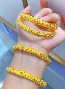 足金999古法黄金手镯镂空女款