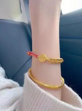 5D硬金黄金五帝钱币手链女款999足金五路财神转运珠铜钱手绳送礼