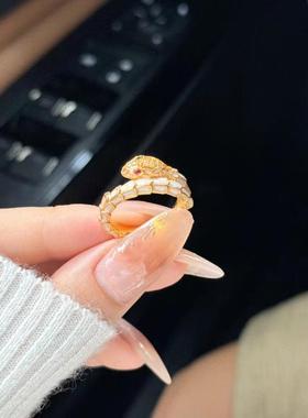 黄金青蛇戒指女999足金白蛇指环