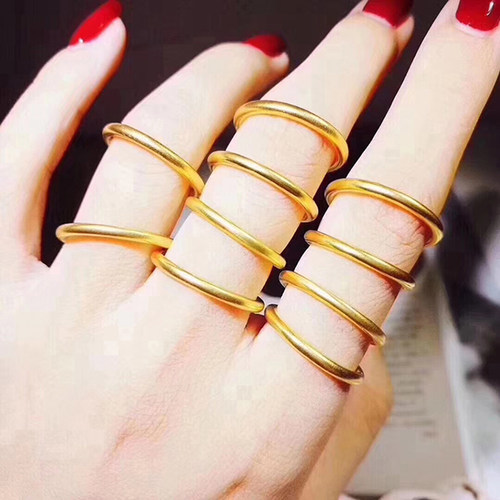 古法传承黄金戒指女款999足金磨砂素圈指环小金圈戒指3D硬食指戒 - 图2