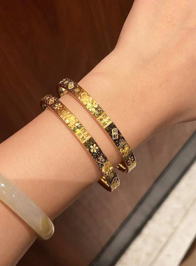 5D硬金黄金四方来财手镯女999足金大气碎碎冰吉言纯金手环送老婆