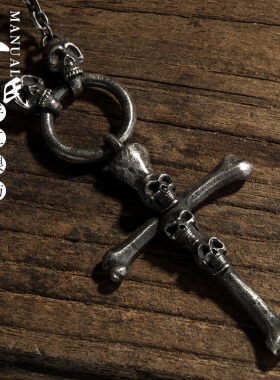 朋克风骷髅头复古做旧学生项链