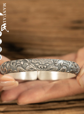 寸银坊足银泥鳅背龙凤貔貅手镯