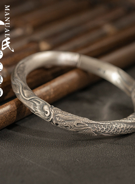 复古做旧男足银999神龙见首