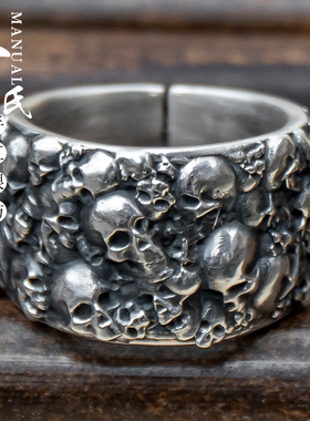 骷髅男士宽面开口夜店银戒指