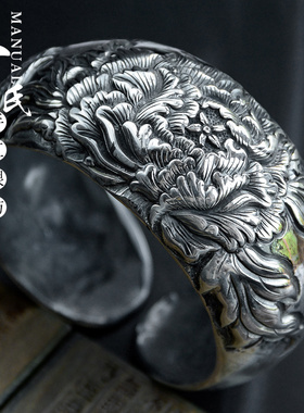 云南原创宽面开口复古手工银饰品