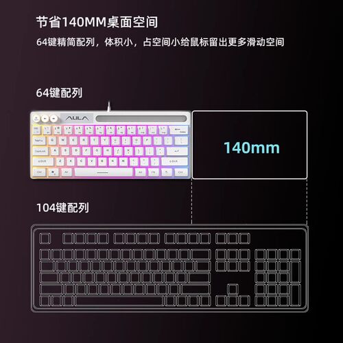 狼蛛F3061mini有线小键盘轻音64键RGB背光多功能按键自带卡槽 - 图0