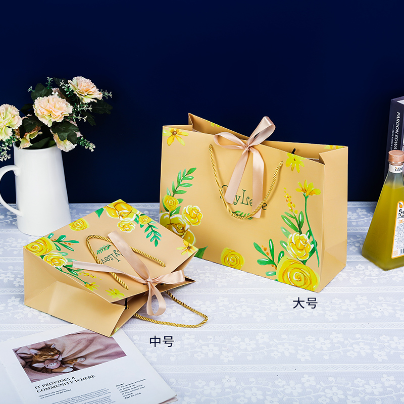 七夕情人节礼品袋 加印logo手提袋黄色花朵礼袋 包装袋子购物袋 - 图3