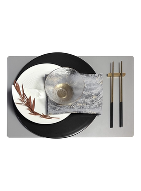 新中式样板房间餐具套装摆台软装饰品餐桌摆件灰墨绿色餐盘