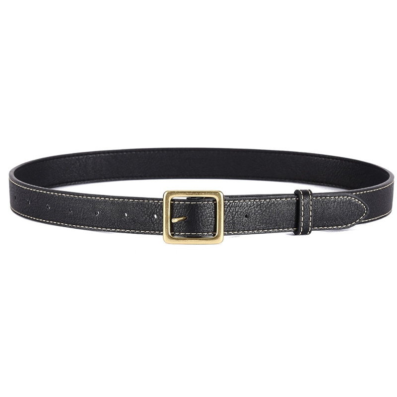 onetk新款方扣皮带软皮港风休闲锁边超好搭金属扣真皮腰带棕色宽,淘宝优惠券,粉丝福利购,淘宝优惠卷