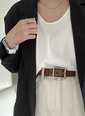 ins高级风腰带学生男女二层牛皮