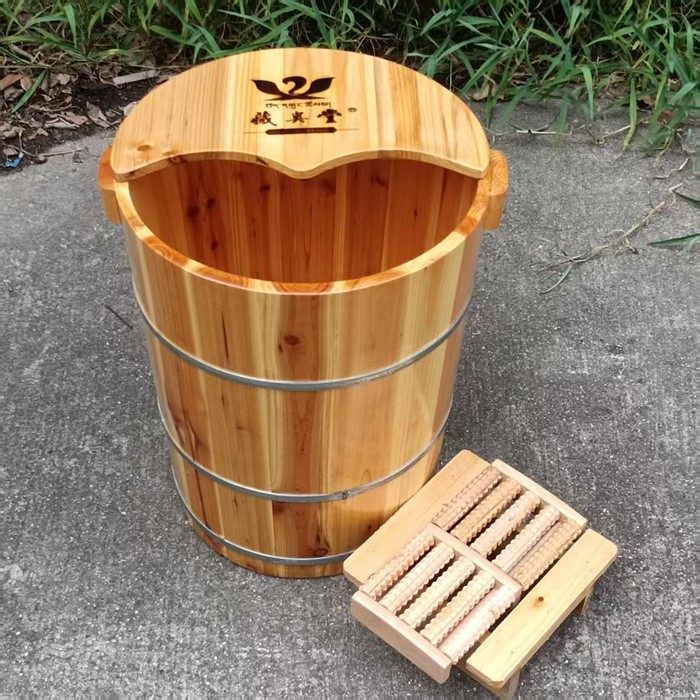 45cm高足浴桶膝盖下养生馆专用熏脚桶洗脚桶实木带盖熏蒸家用木桶,淘宝优惠券,粉丝福利购,淘宝优惠卷