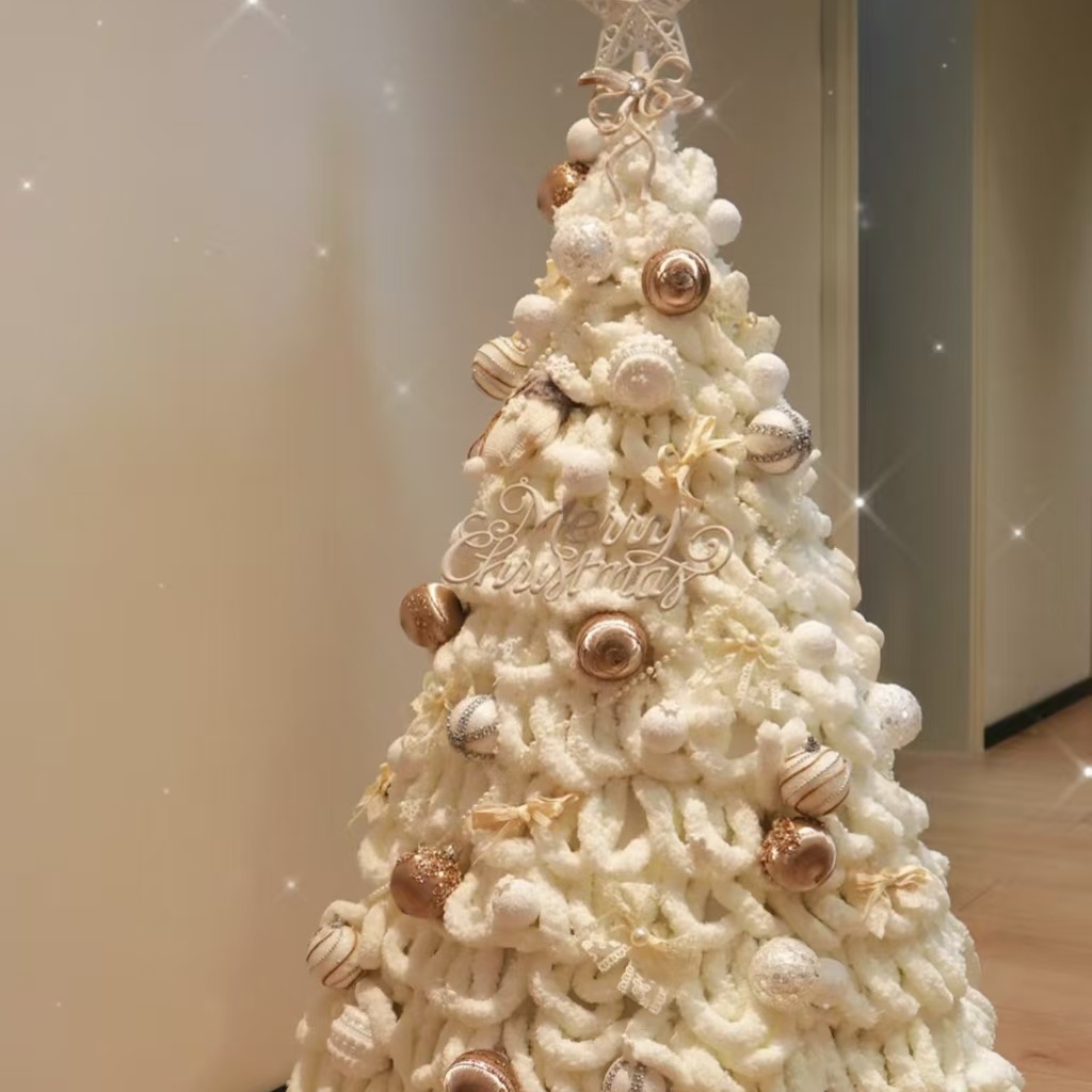 白色圣诞树粗毛线装饰缠绕冰岛线麻花辫毛绒diy手工编织线圣诞毯 - 图2