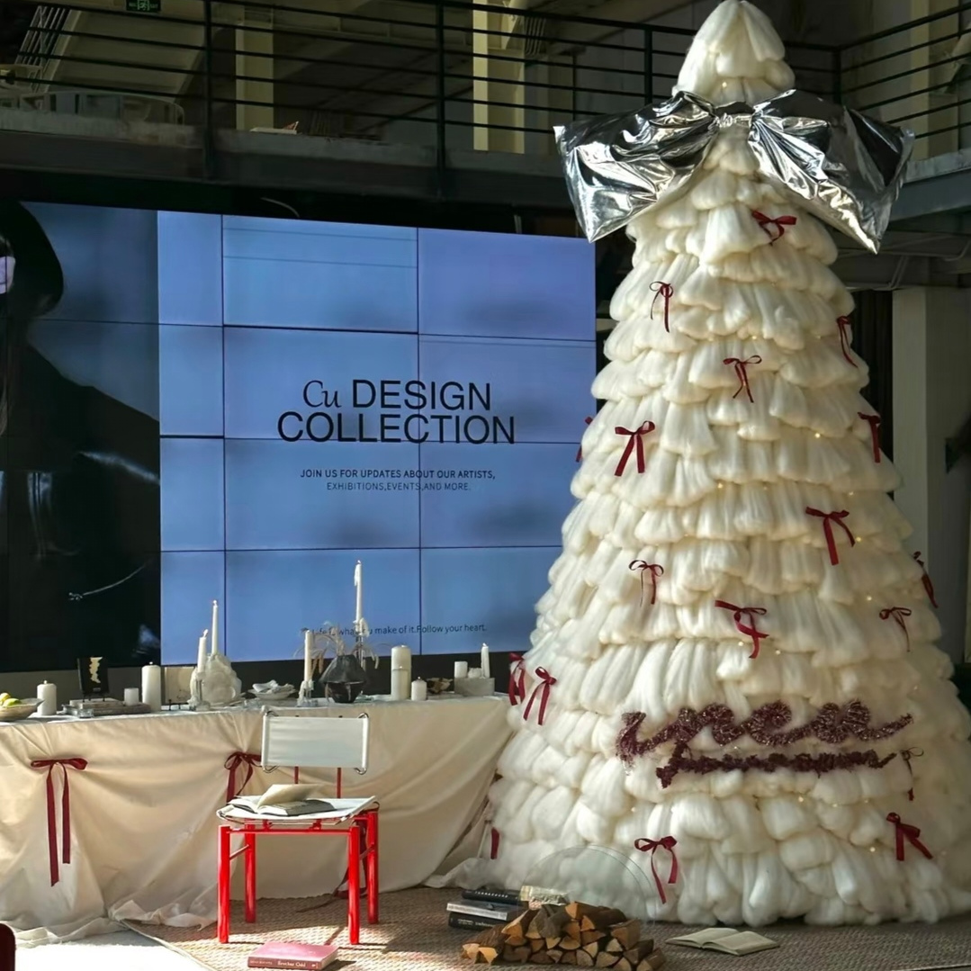 白色圣诞树粗毛线装饰缠绕冰岛线麻花辫毛绒diy手工编织线圣诞毯 - 图1