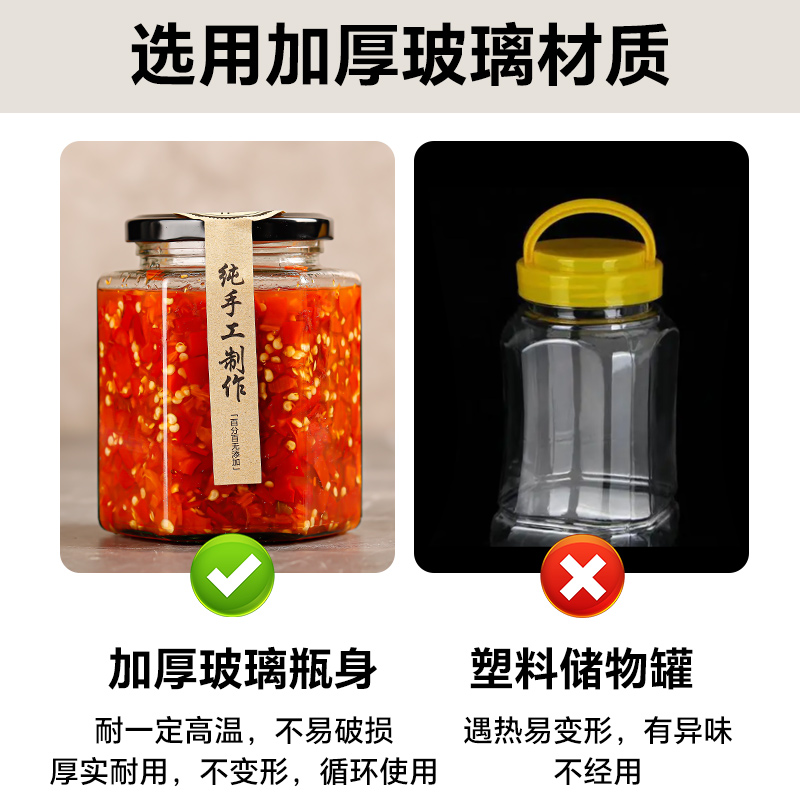 玻璃密封罐食品级六棱罐头瓶空瓶辣椒酱蜂蜜果酱专用储存罐空瓶子