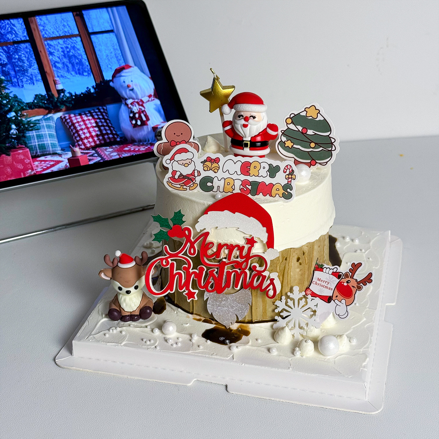2025圣诞节蛋糕装饰摆件软胶圣诞老人雪人麋鹿小熊兔子派对插件 - 图0