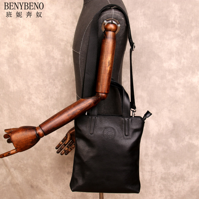 男士真皮手提包休闲潮竖款公文包 班妮奔奴男士包袋