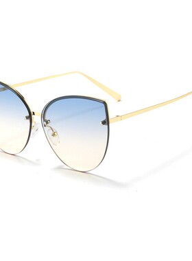 黑色猫眼墨镜半框无框眉毛大猫眼防晒眼镜防紫外线模特渐变太阳镜