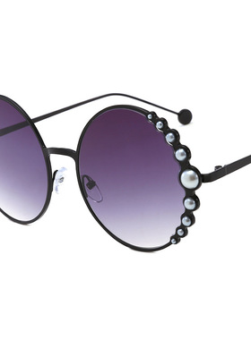 新款圆框珍珠太阳镜女士太阳眼镜个性圆形大框墨镜女海洋片遮阳镜